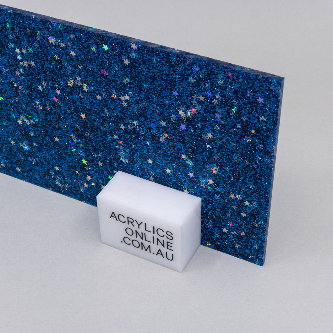 BLUE SILVER STAR GLITTER ACRYLIC SHEET