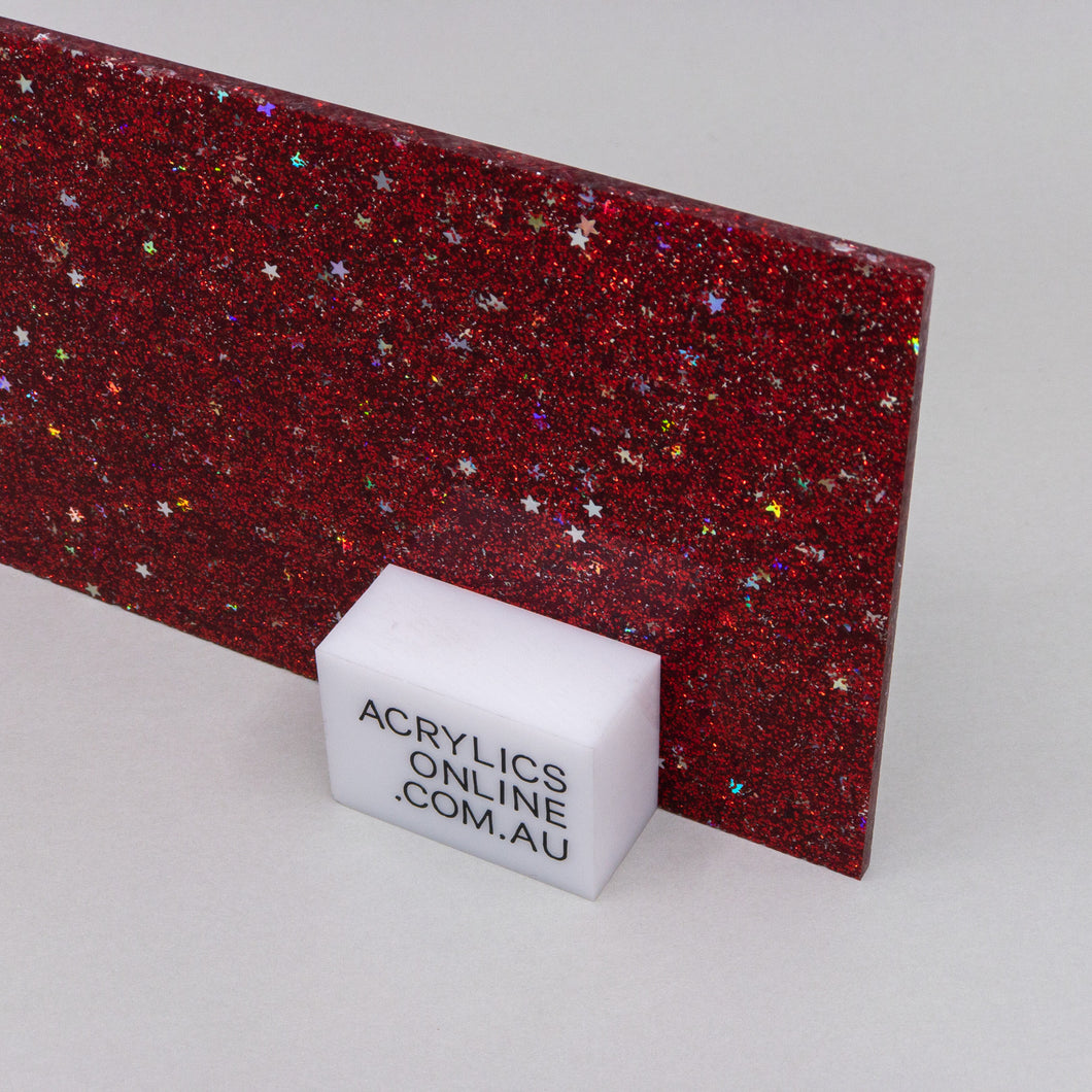 RED SILVER STAR GLITTER ACRYLIC SHEET
