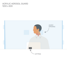 Load image into Gallery viewer, ACRYLIC SNEEZE GUARD WITH SIDE PANELS &amp; AUDIO OPENING 1200 x 600mm