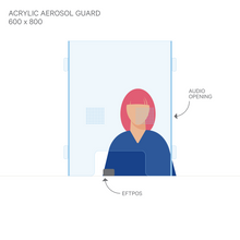 Load image into Gallery viewer, ACRYLIC SNEEZE GUARD WITH SIDE PANELS &amp; AUDIO OPENING 600 x 800mm