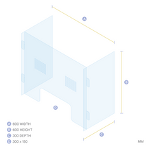 Load image into Gallery viewer, ACRYLIC SNEEZE GUARD WITH SIDE PANELS &amp; AUDIO OPENING 600 x 600mm